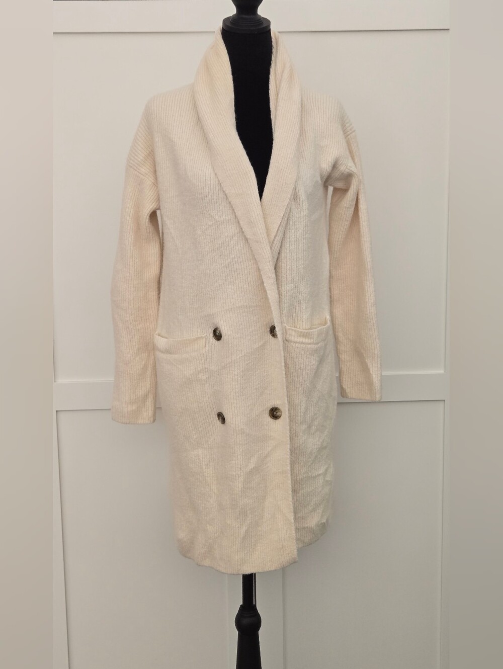 J. Crew Alpaca Blend Knit Double-Breasted Long Cardigan Coat Oversized Cream XXS